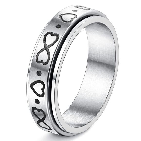 316L Stainless Steel Infinity & Hearts Fidget Anxiety Stress Relieving Spin Ring - Picture 1 of 6